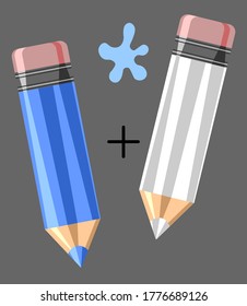 Blue and White pencil with rubber eraser of mixing color. Vector illustration for school, creativity, idea, education and design symbol.