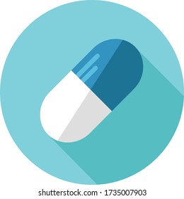 blue and white pill medicine flat design vector