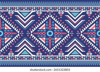 Blue White Pink Geometry Native American Indian Style Aztec Ethnic Navajo Traditional Decoration Abstract Textile 