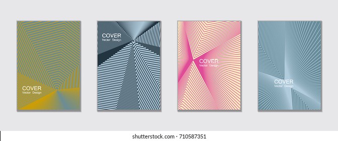 Blue, white, pink and gold halftone angles vector cover template with lines. Tech background, title places. Vector journal design covers geometric shape background set, halftone lines hipster set