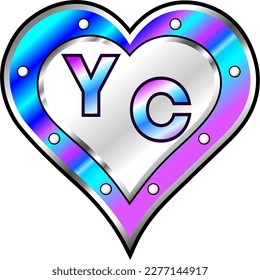 Blue, white and pink metallic heart with initial letters Y and C, shiny vector illustration, amazing love, passion and happiness vector, illustration for valentine couple. God is good!