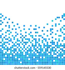 Blue and white pixel background.  Abstract digital vector Illustration. Modern technology design. Hi tech wallpaper.