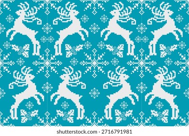 Patrón de punto de invierno sin costuras de píxeles azul y blanco