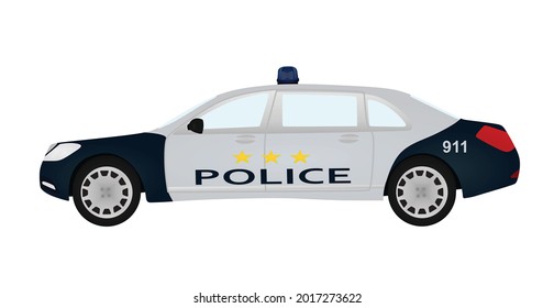 Blue and white police car. vector illustration