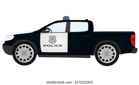 Blue and white police car. vector illustration