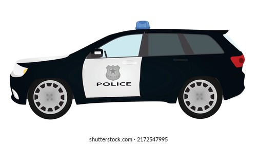 Blue and white police car. vector illustration