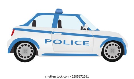 Blue and white police car. vector illustration