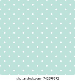 Blue And White Polka Dot Baby Seamless Vector Pattern. Cute Kid Repeat Background For Fabric Textile, Muslin Blanket And Wallpaper Design.
