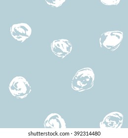 Blue and white polka dot seamless pattern, grunge texture, hand painted brush strokes and dabs.