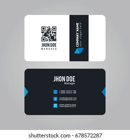 Blue And White Professional Business Card With Qr Code And Round Edges
