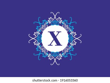 Blauer weißer Lila aus X Anfangsbuchstaben im klassischen Rahmen des Kreises