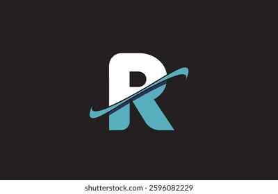 blue white R letter alphabet logo icon with cut swoosh design for company or business