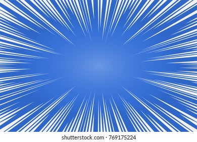 Blue and white radial lines comics style backround. Manga action, speed abstract. Vector illustration