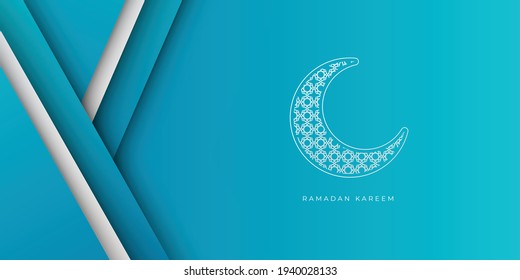 Blue and white ramadan background with crescent moon decoration. Ramadan kareem islamic banner template with copy space background illustration vector