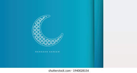 Blue and white ramadan background with crescent moon decoration. Ramadan kareem islamic banner template with copy space background illustration vector