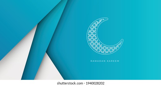 Blue and white ramadan background with crescent moon decoration. Ramadan kareem islamic banner template with copy space background illustration vector