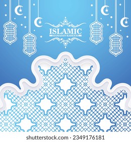 blue and white ramadan kareem background design
