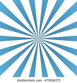 Blue white rays poster. Popular ray star burst background television vintage. Dark-light texture with sunburst, flare, beam. Retro sunbeam art design. Glow bright pattern. Vector Illustration