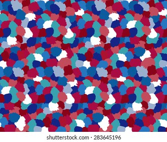 Blue, White and Red Camouflage Military Pattern. Fashionable design, painted texture. Vector Illustration