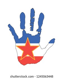 blue, white, red color of the flag with a star. vector handprint in the form of the flag of Yugoslavia.