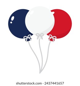 Blue, white and red colored balloon icons, as the colors of the national flag of France. Flat vector illustration.