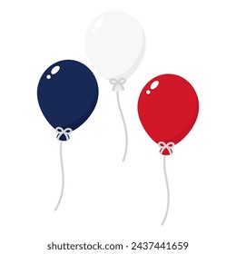 Blue, white and red colored balloon icons, as the colors of the national flag of France. Flat vector illustration.