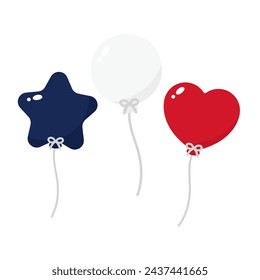 Blue, white and red colored balloon icons, as the colors of the national flag of France. Flat vector illustration.