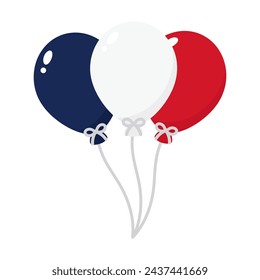 Blue, white and red colored balloon icons, as the colors of the national flag of France. Flat vector illustration.