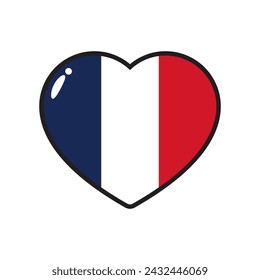 Blue, white and red colored heart icons, as the colors of the national flag of France. Flat vector illustration.