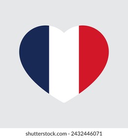 Blue, white and red colored heart icons, as the colors of the national flag of France. Flat vector illustration.