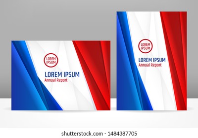 Blue white red corporate template design for brochure cover or presentation for government or business company. National colors are suitable for USA, France, Netherlands, UK, Australia, Czech Republic