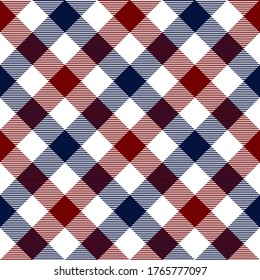Blue, White and red diagonal Lumberjack plaid seamless pattern.Texture from rhombus/squares for-plaid,tablecloths, clothes, shirts, dresses, paper, bedding, blankets and other textile products.