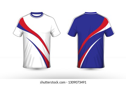 Blue, white and red layout e-sport t-shirt design template