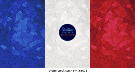Blue white red low polygonal background set