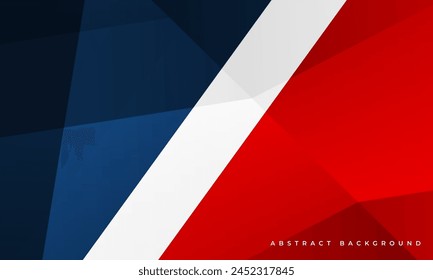 Fondo abstracto moderno blanco y rojo azul con textura geométrica 3d poligonal. Bandera Francesa concepto Ilustración vectorial.