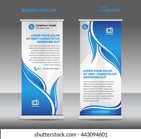 Blue and White Roll up banner stand template flyer design vector for business, advertisement, display