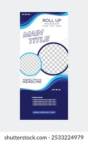 Blue and white roll up design Vector Premium EPS 10
