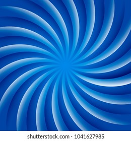 Blue and white rotating hypnosis spiral. Optical illusion. Hypnotic psychedelic vector illustration. Twirl abstract background. Easy to edit design template for your projects.