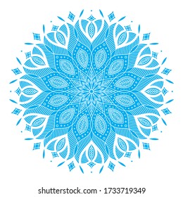 blue and white round symmetrical vector artwork. mandala pattern. perfect elegant invitation card design