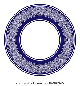 
Blue white round traditional ethnic ornament frame. Traditional ornament of middle Asia, frame, border for design plates, textile, of clothes, yurts, felt, yurts, embroidery and print. Circle frame. 