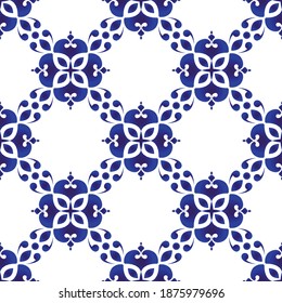 blue and white royal damask pattern, Seamless background Islamic classic style, vintage baroque elements for design floor, wall, porcelain, silk, indigo, batik, Abstract Orient wallpaper decor vector