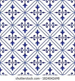 blue and white royal pattern, Seamless baroque background Islamic classic style, vintage damask elements for design texture, silk, fabric, tiles, floor and wall, Abstract Orient wallpaper decor vector