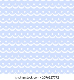 Blue and white scalloped lacy edge embroidery, seamless pattern, vector