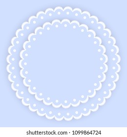 Blue And White Scalloped Lacy Edge Embroidery Circle Doilies, Card Template, Vector