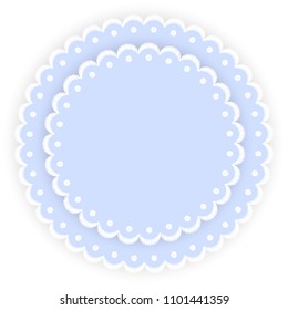 Blue and white scalloped lacy edge embroidery circle doilies, card template, vector