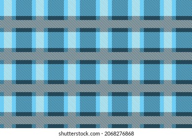 Blue and white Scotland textile seamless pattern. Fabric texture check tartan plaid. Abstract geometric background for cloth, card, fabric. Monochrome graphic repeating design. Modern squared ornament