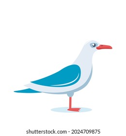 Blue and white seagull stand In side view. Vector flat style illustration