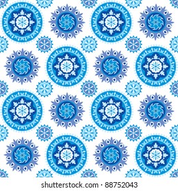 Blue and white seamless background with decorative snowflakes