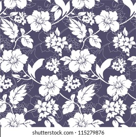 Blue and white seamless floral pattern