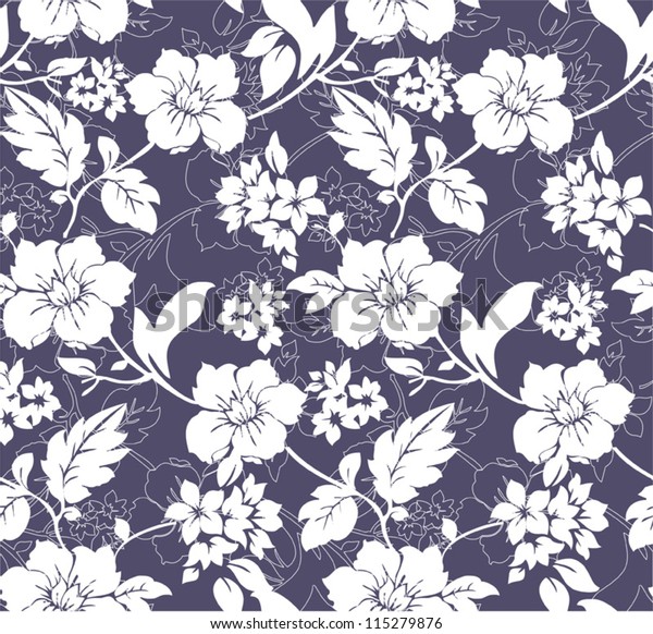 Blue White Seamless Floral Pattern Stock Vector (Royalty Free) 115279876